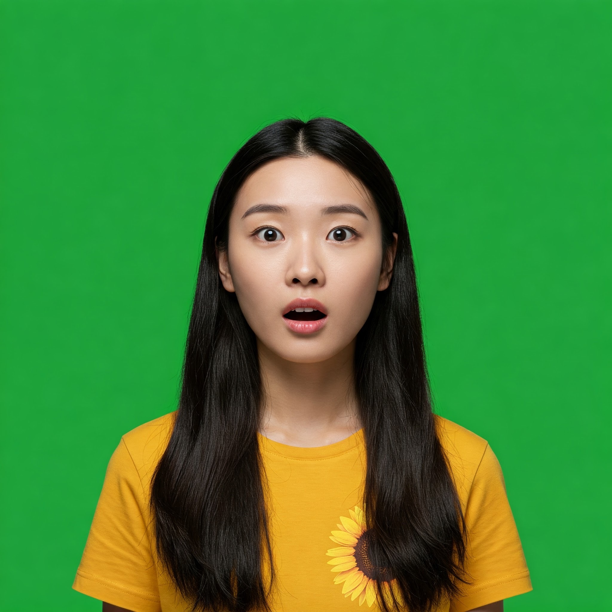 photo of Surprised Young Woman with Wide Eyes Against Green Screen